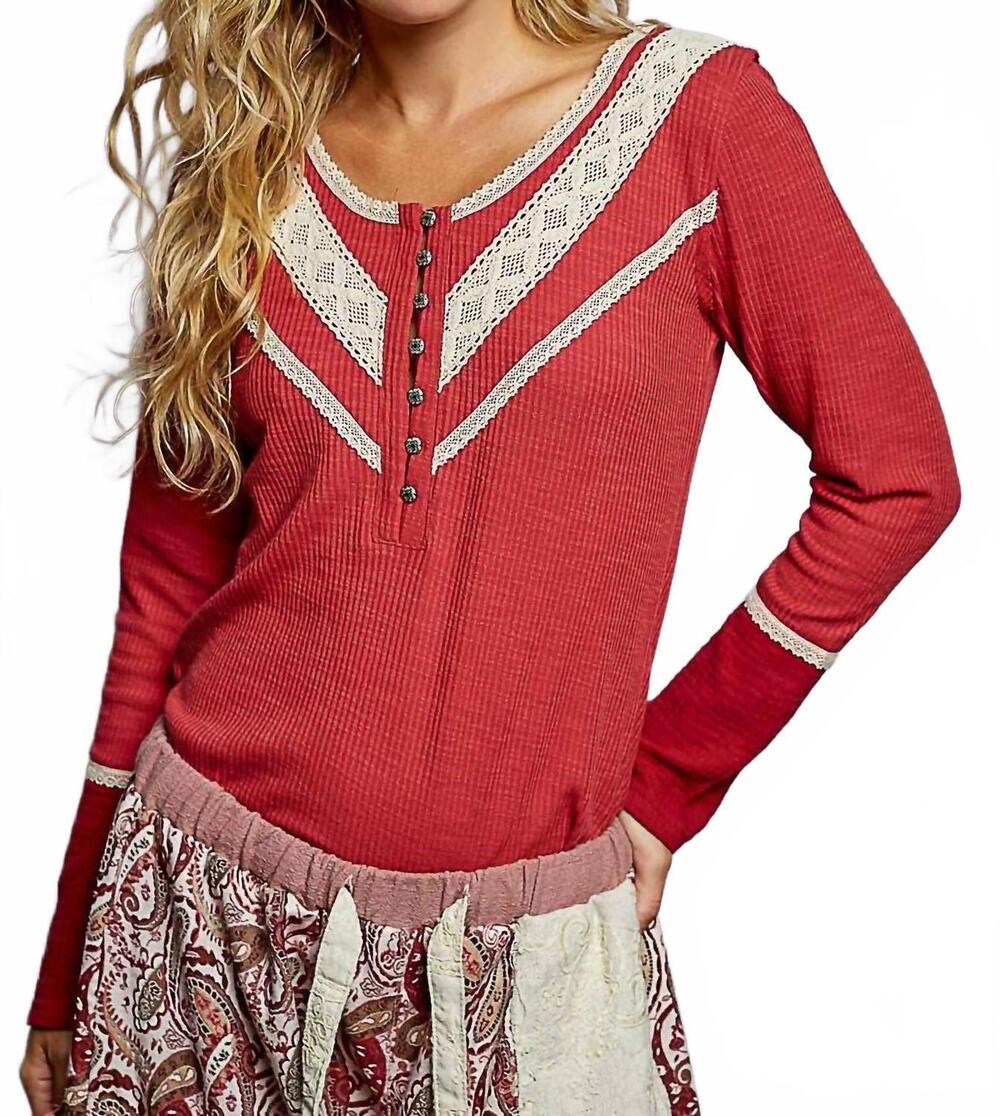 NEW POL thermal knit gauze top in raspberry rose